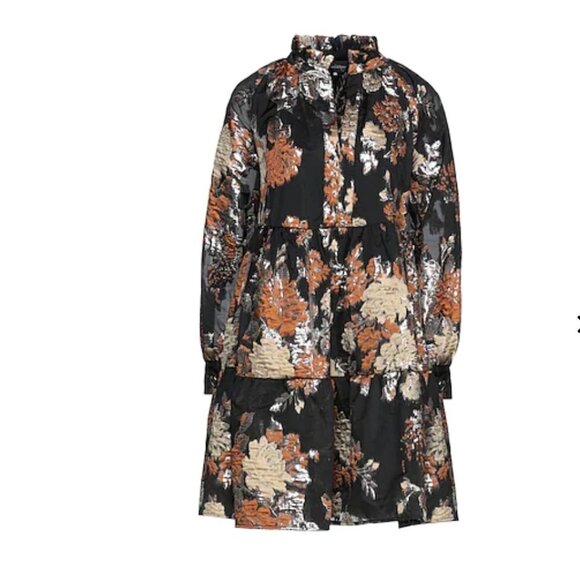 OTTOD'AME FLORAL Made in Italy METALLIC MINI DRESS Brown SIZE MEDIUM - Picture 5 of 16